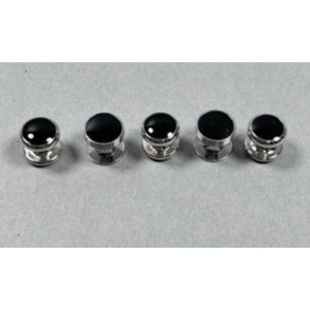 Mens Tuxedo Shirt Studs Set of 5 Black Onyx Style Silver Tone Formal Classic OS